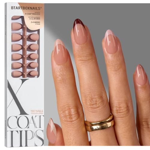 BTArtbox X-Coat Tips, Brown French Short Almond