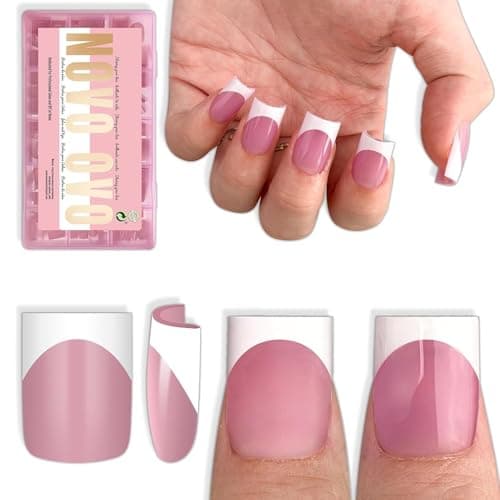 NOVO OVO Sharp Square White French Tips, Berry Pink