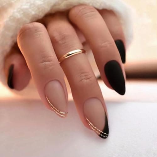 FJSMTOPl Black Matte Almond Press-Ons