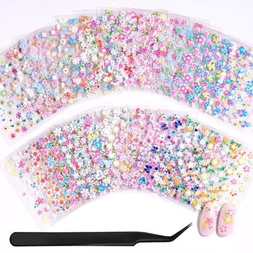 Beetles 3D Flower Nail Stickers, 30 Sheets