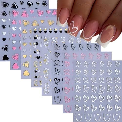 Heart Nail Decals, 8 Sheets, Gold, Pink, Red & White