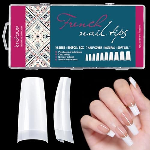 Krofaue White French Half-Cover Tips, 500pc