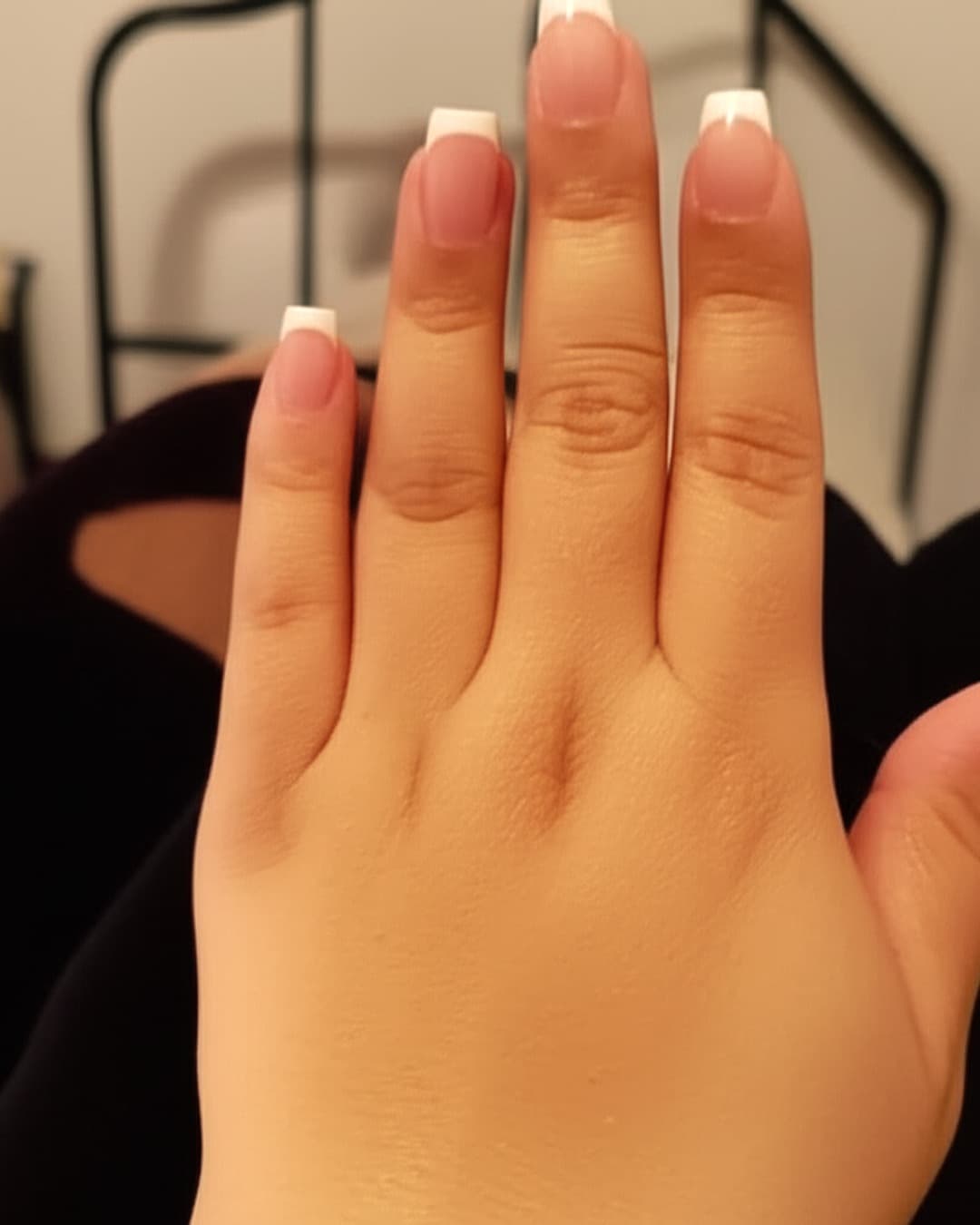 White French tips on medium squoval nails