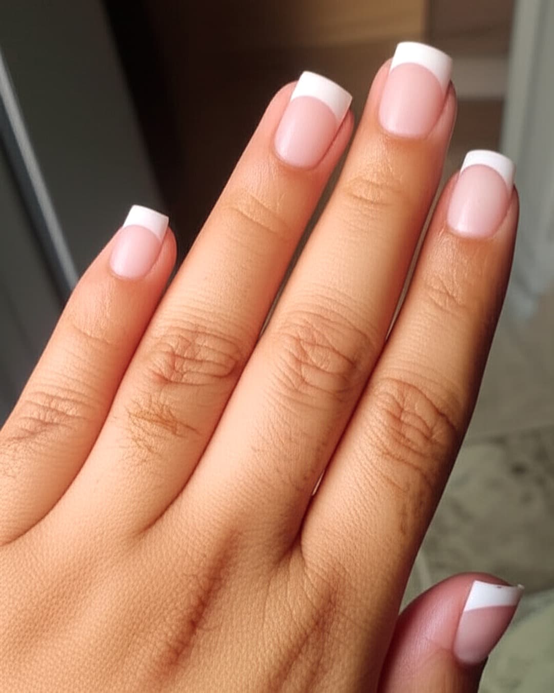 Classic white French manicure on square nails